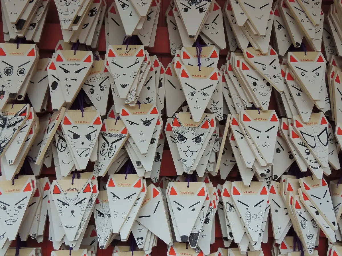 Fox-shaped wooden ema plaques