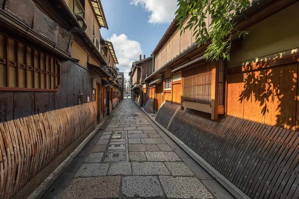 A lane of wooden houses in Gion